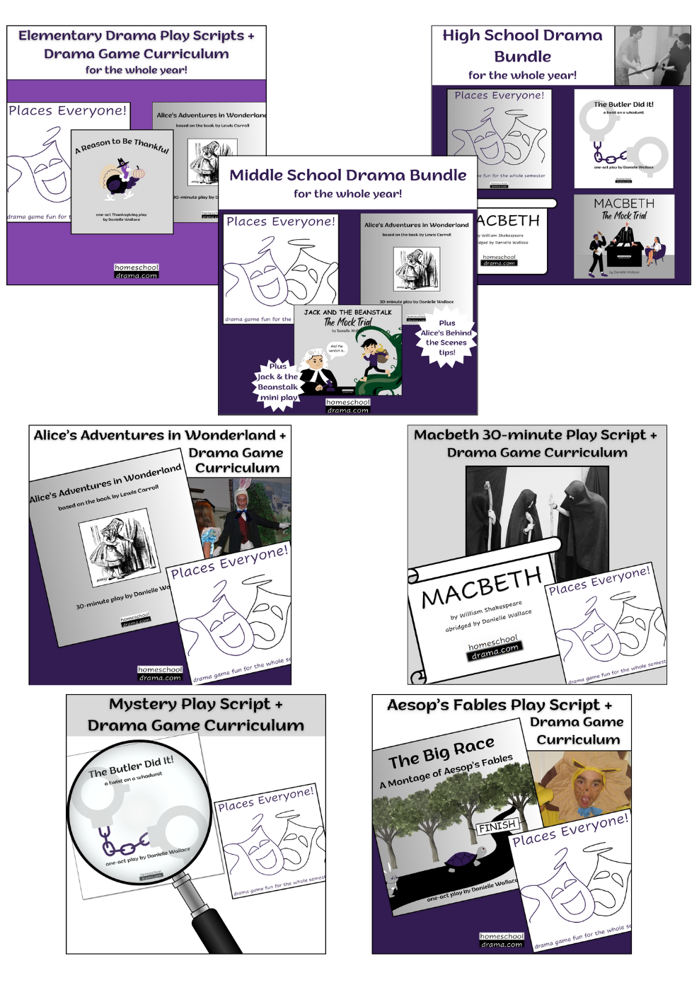 Pictures of drama bundles from homeschooldrama.com