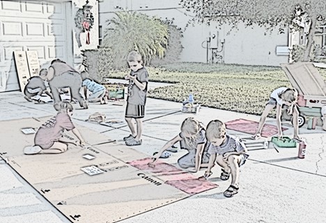 Students building set designs - homeschooldrama.com