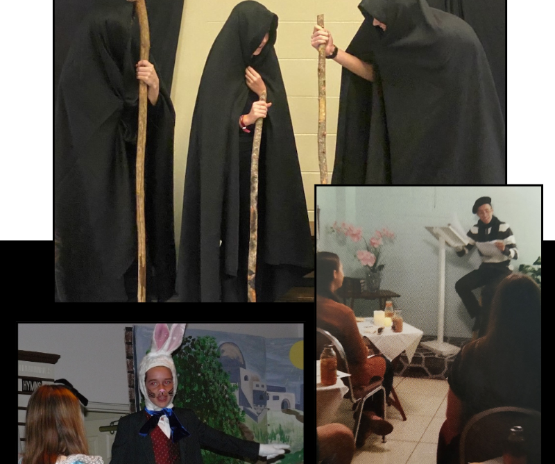 Students using drama with their Challenge curriculum - homeschooldrama.com